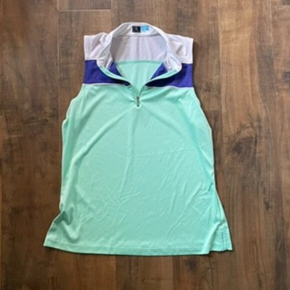 PGA TOUR Airflux Sleeveless Golf Top Mint Green White Purple Large L - Picture 1 of 6